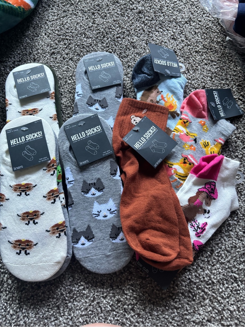 Hello Socks Bundle Women’s Assorted No-Show Sock Pack - Gray, White, Rust,
